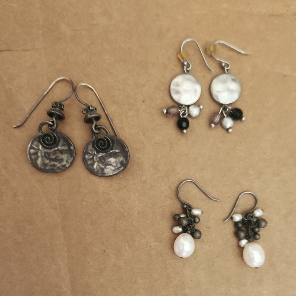 Silpada Silver and Pearl Earring Trio